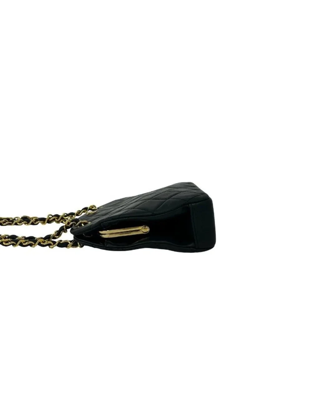 Chanel Vintage Quilted Coco Lambskin Kiss Lock Shoulder Bag Black